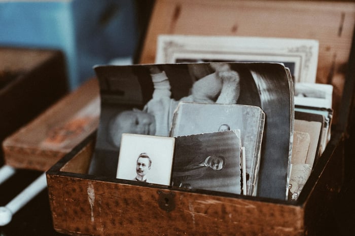 Old photographs in a box