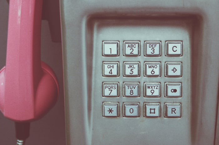 El teclado numérico de un teléfono de cabina