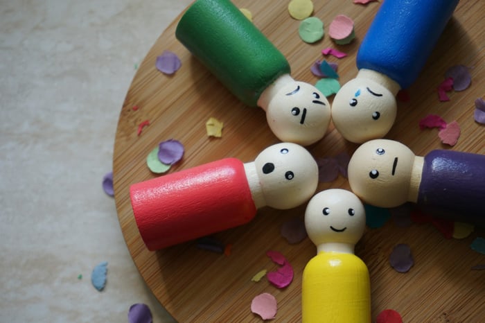 Wooden figures representing different feelings